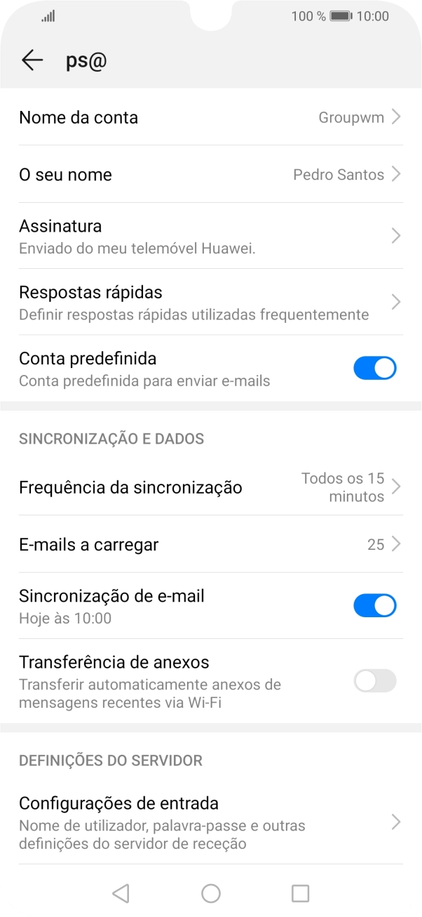 Prima Nome da conta e introduza o nome pretendido da conta de e-mail.