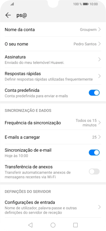 Prima Nome da conta e introduza o nome pretendido da conta de e-mail.
