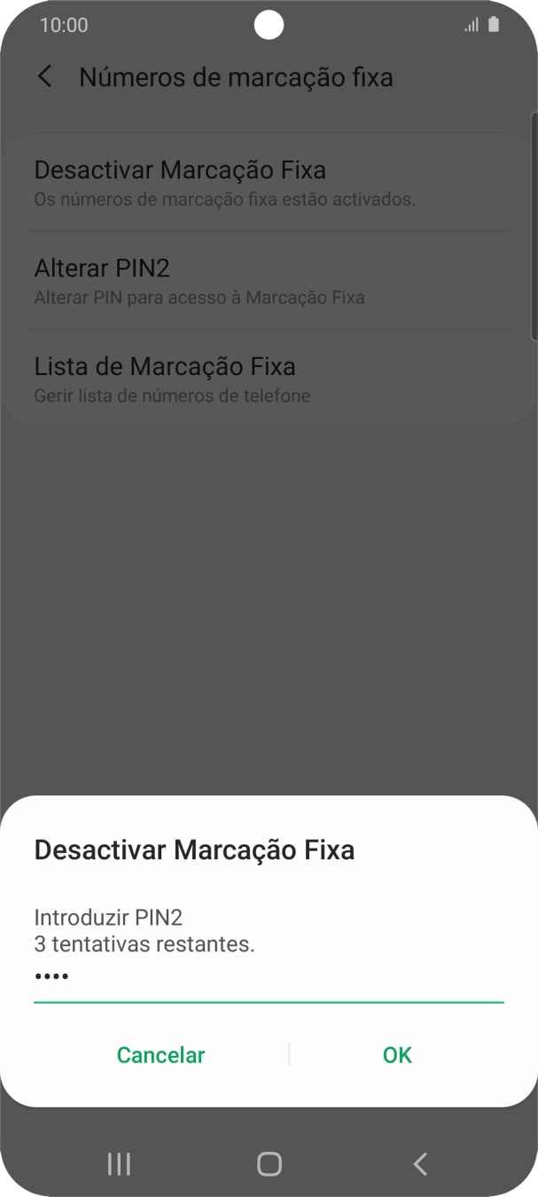Introduza o código PIN2 e prima OK.
