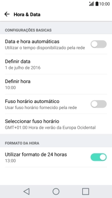 Prima Data e hora automáticas para ativar a função.