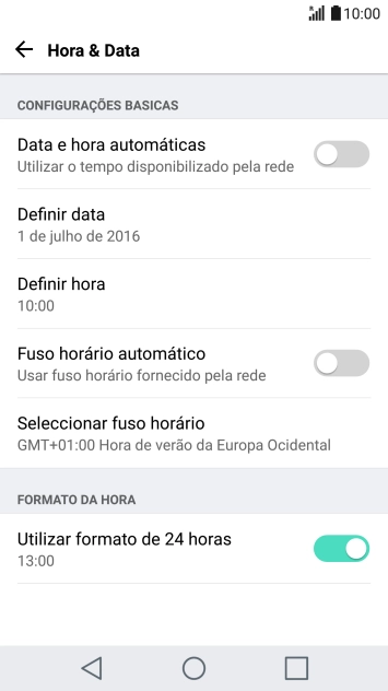 Prima Data e hora automáticas para ativar a função.