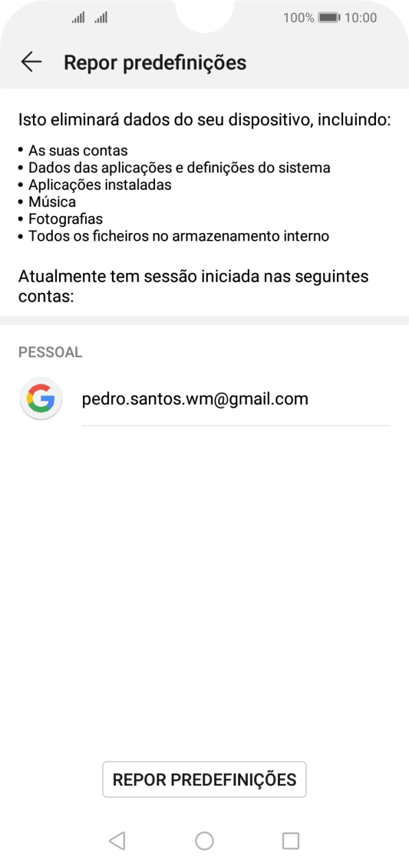 Prima REPOR PREDEFINIÇÕES.