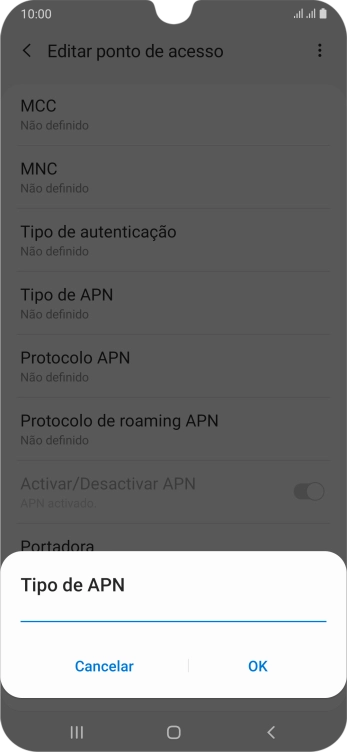 Introduza default e prima OK.