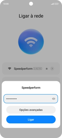 Introduza a password da rede Wi-Fi e prima Ligar.