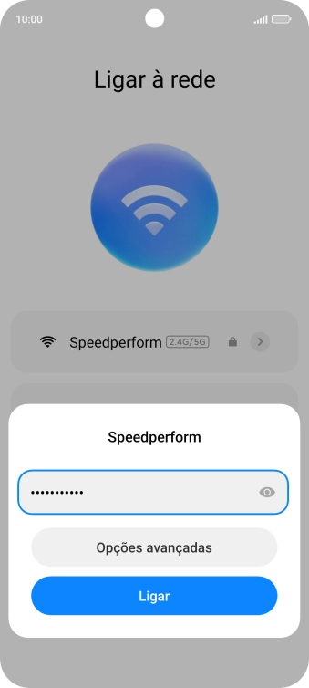 Introduza a password da rede Wi-Fi e prima Ligar.