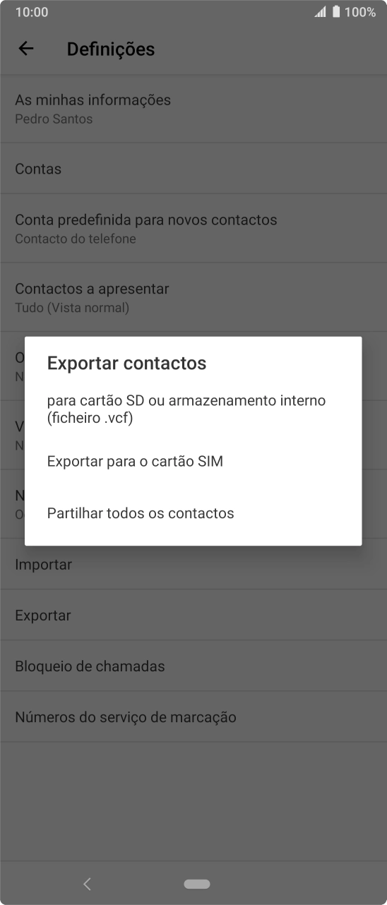 Prima Exportar para o cartão SIM.