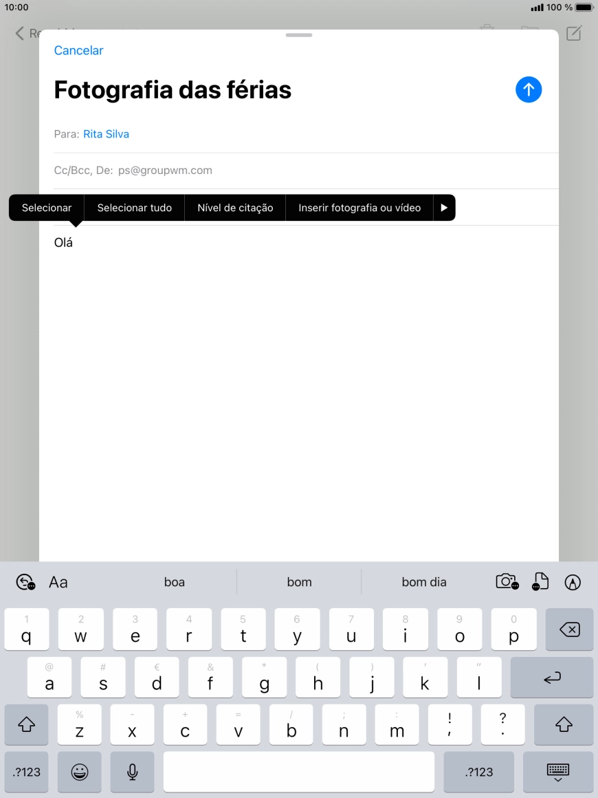 Prima Inserir fotografia ou vídeo e siga as indicações no ecrã para anexar uma imagem ou um clipe de vídeo.