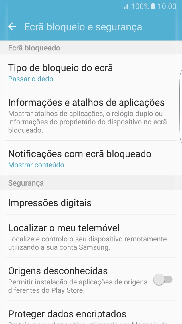 Prima Tipo de bloqueio do ecrã.