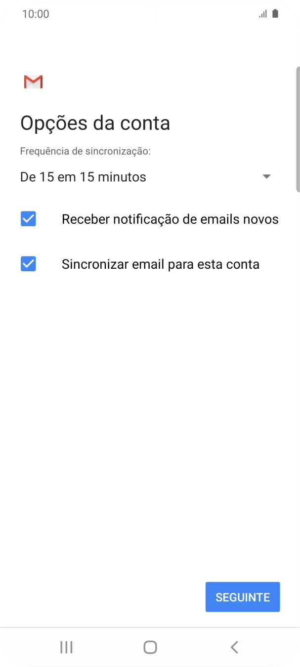 Se o ecrã mostrar esta imagem, a sua conta foi identificada e configurada automaticamente. Siga as indicações no ecrã para introduzir informações adicionais e concluir a configuração.