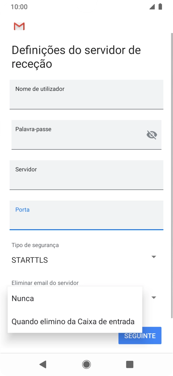 Prima Nunca para manter os e-mails no servidor quando estes são apagados no telefone.