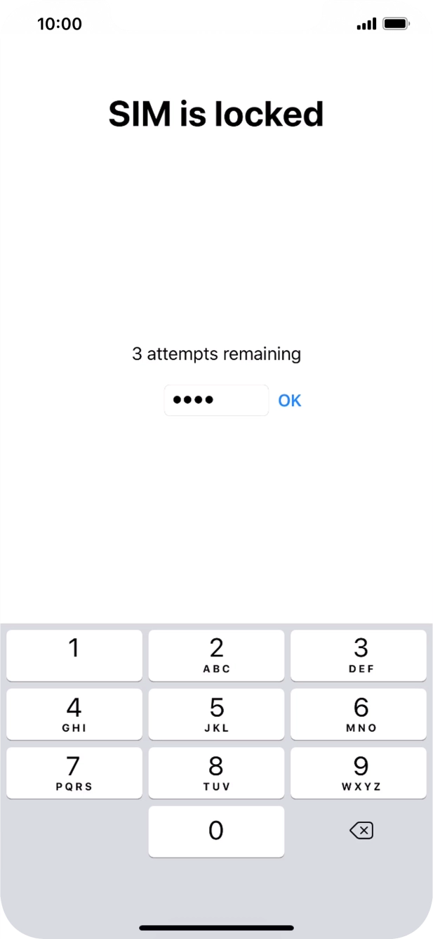 Se o cartão SIM estiver bloqueado, deve introduzir o código PIN e premir OK.
