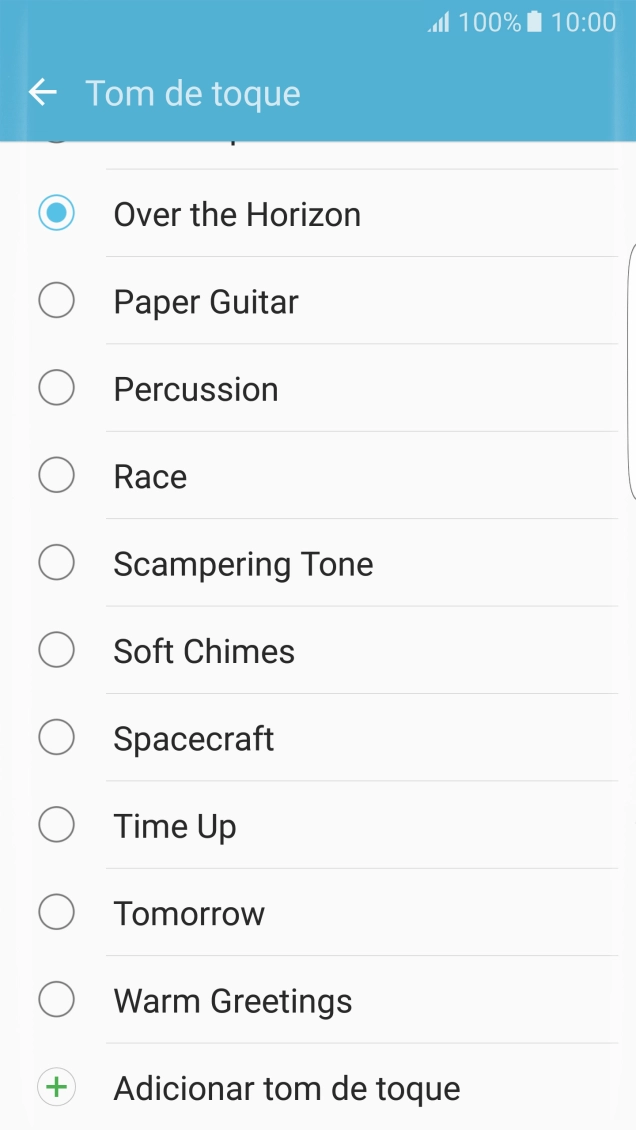 Prima Adicionar tom de toque.