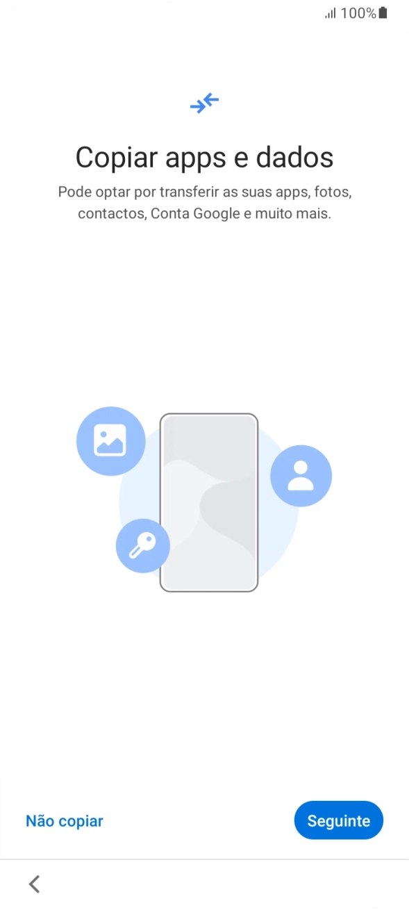 É possível transferir conteúdo de outro telefone quando o telefone for ativado antes da primeira utilização e quando o telefone tiver sido reiniciado. Quando esta imagem for mostrada no ecrã, o telefone está pronto para transferir conteúdo de outro telefone.