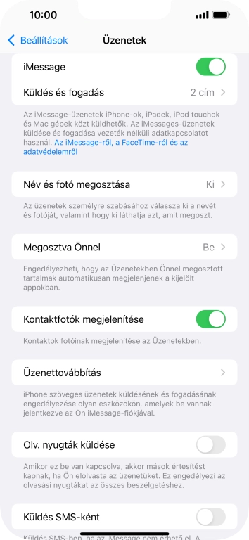 Kattints a „Küldés SMS-ként” melletti csúszkára a funkció be- vagy kikapcsolásához.