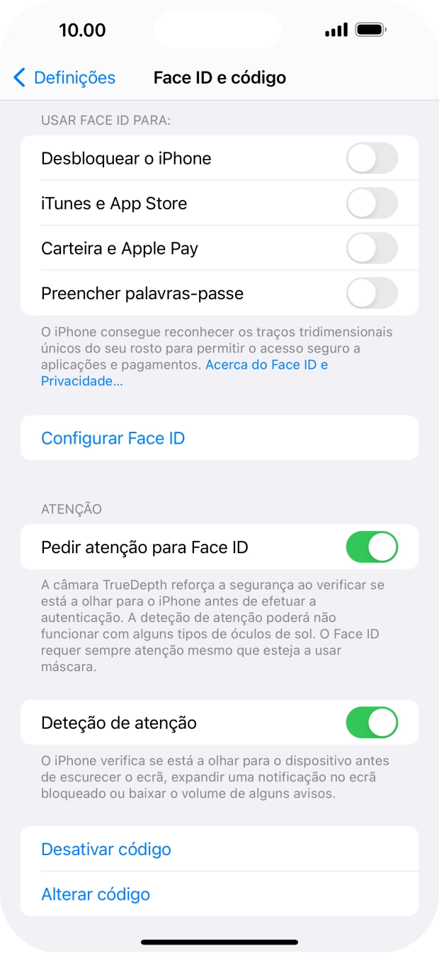 Prima Desativar código, e introduza o código de bloqueio.