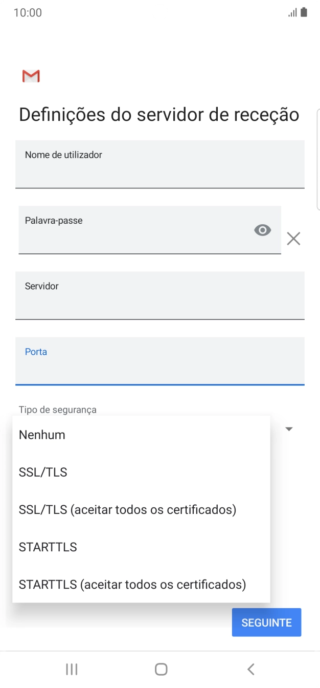 Prima SSL/TLS para ativar a função.