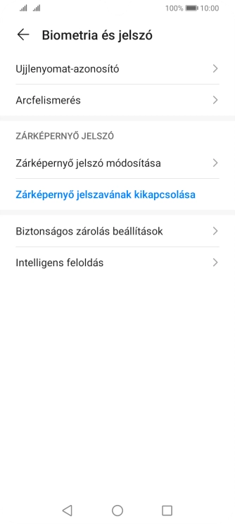 Válaszd a Zárképernyő jelszavának kikapcsolása lehetőséget.