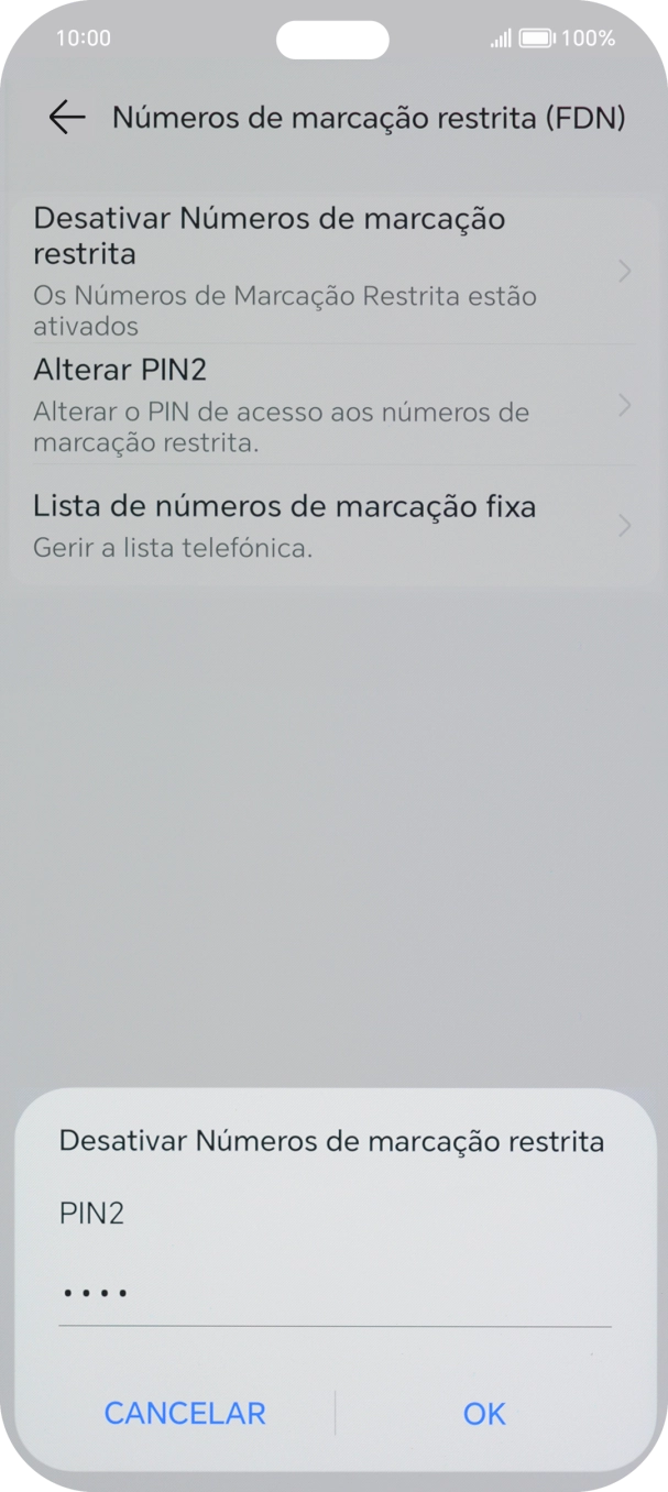 Introduza o código PIN2 e prima OK.
