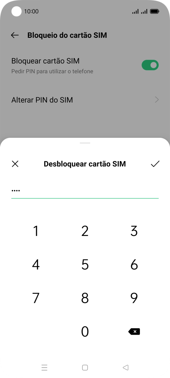 Introduza o código PIN e prima o ícone para aceitar.