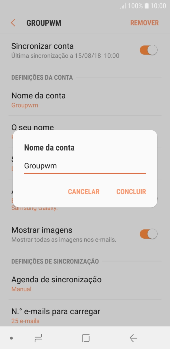 Introduza o nome pretendido da conta de e-mail CONCLUIR.