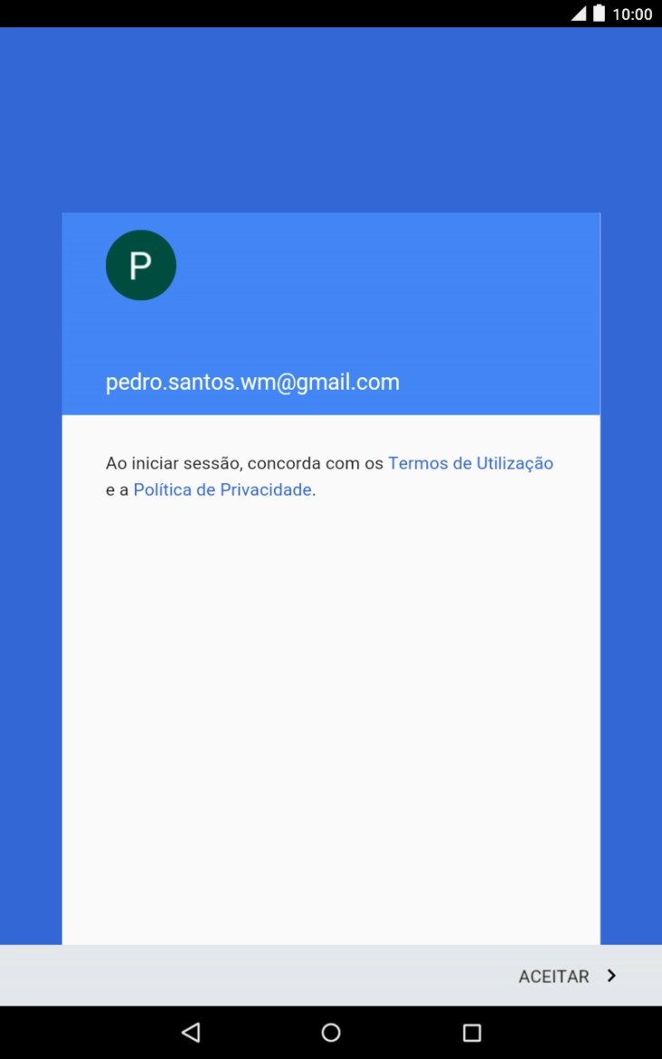 Prima ACEITAR e siga as indicações no ecrã para escolher as definições da conta Google.