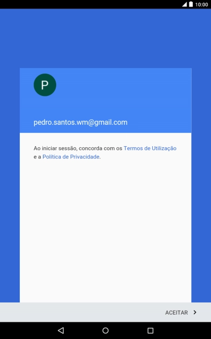 Prima ACEITAR e siga as indicações no ecrã para escolher as definições da conta Google.