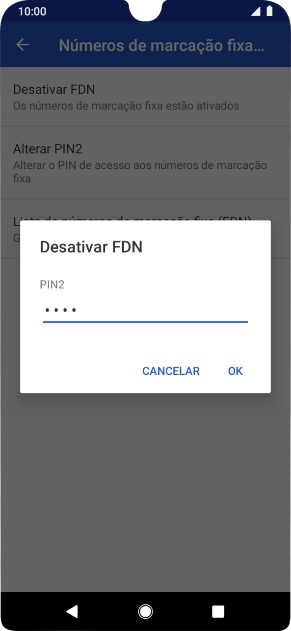 Introduza o código PIN2 e prima OK.