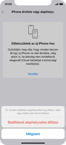 Válaszd a Beállítások alaphelyzetbe állítása lehetőséget. Várj egy kicsit, amíg a telefon visszaállítja a gyári beállításokat. A telefon konfigurálásához és ahhoz, hogy üzemkész állapotba hozd, kövesd a képernyőn megjelenő utasításokat.
