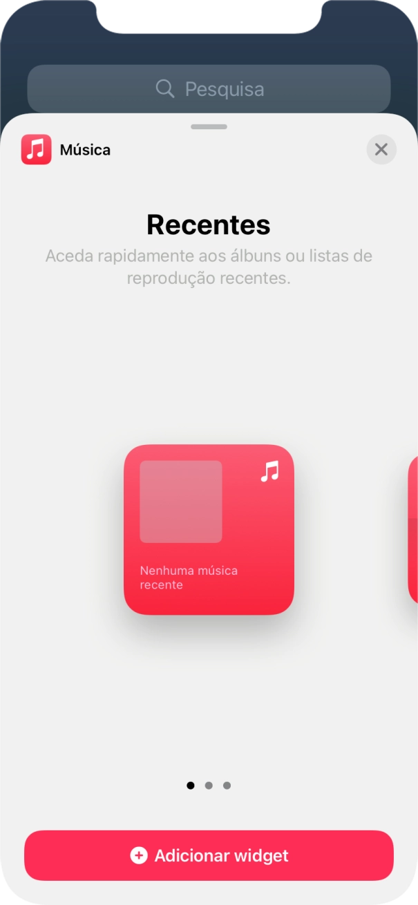 Para escolher a dimensão pretendida para o widget, deslize o dedo para a direita ou para a esquerda sobre o ecrã.
