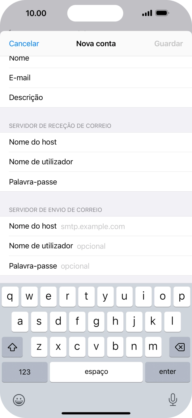 Prima Nome do host e insira smtp.vodafone.pt.