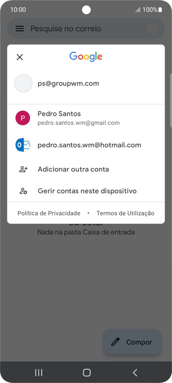 Prima a conta de e-mail pretendida.