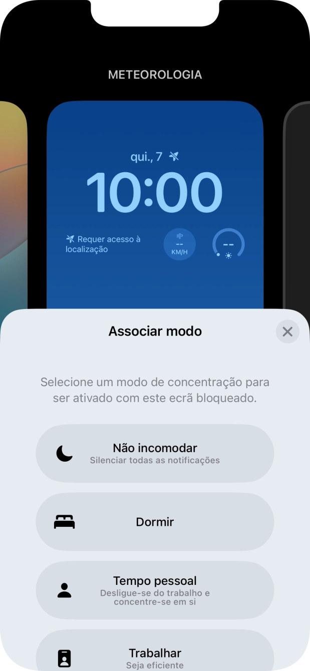 Prima o modo de concentração pretendido.