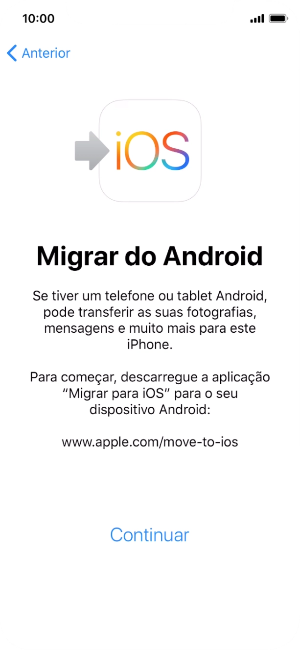 Antes de ser possível transferir conteúdo para o seu telefone, é necessário instalar a app 