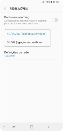 Prima o tipo de rede pretendido.