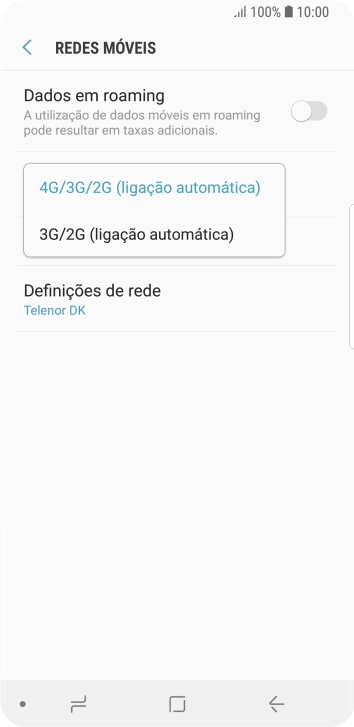 Prima o tipo de rede pretendido.