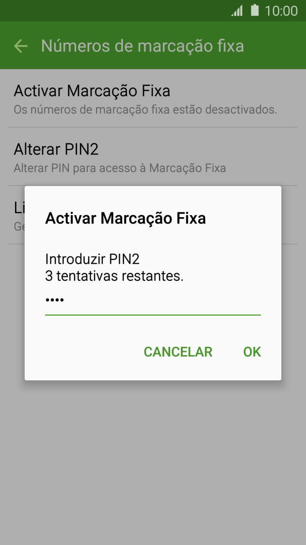 Introduza o código PIN2 e prima OK.