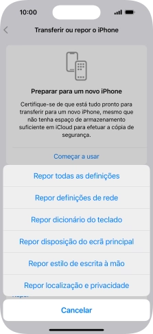 Prima Repor todas as definições.