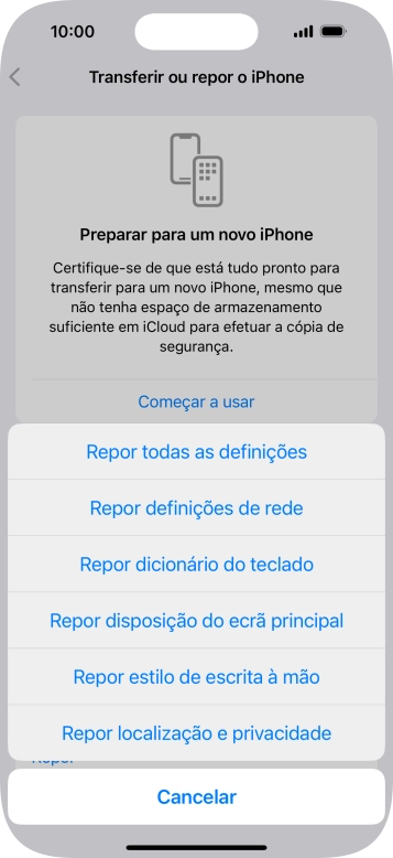 Prima Repor todas as definições.