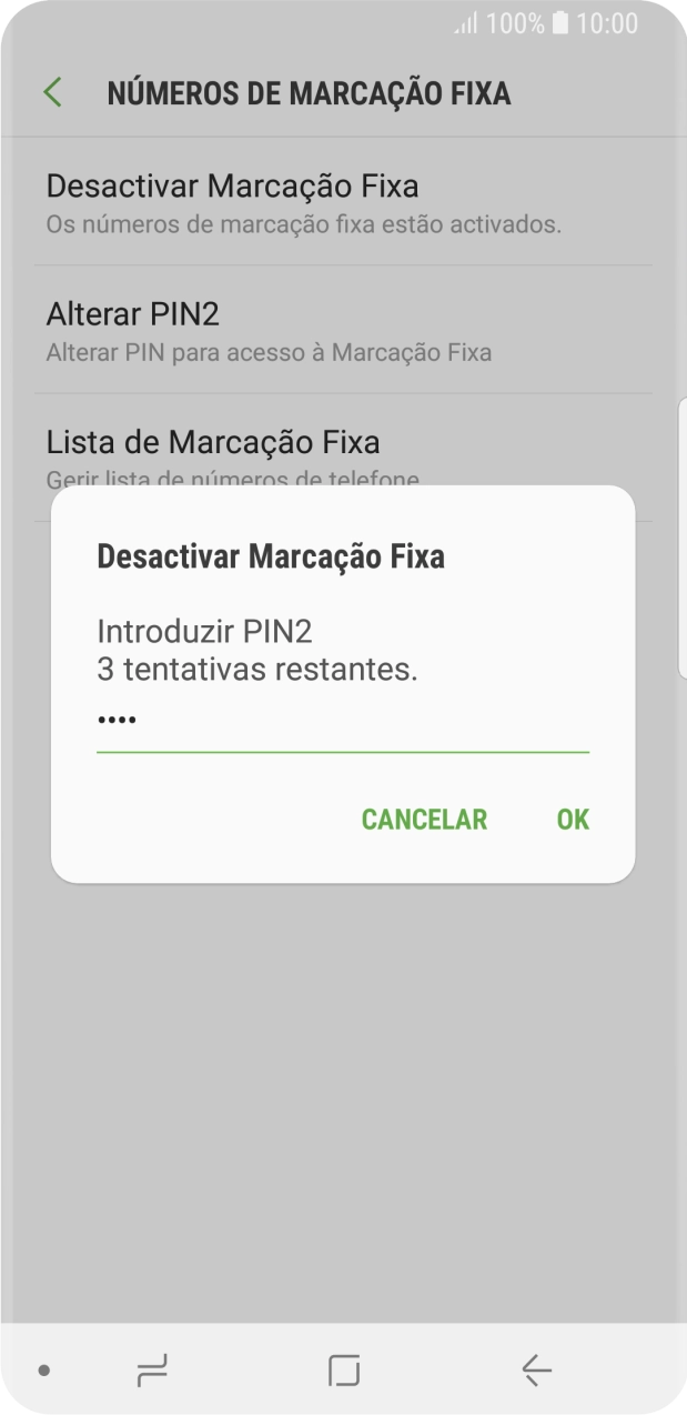 Introduza o código PIN2 e prima OK.