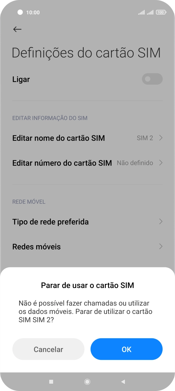 Para desativar a utilização do cartão SIM, prima OK.