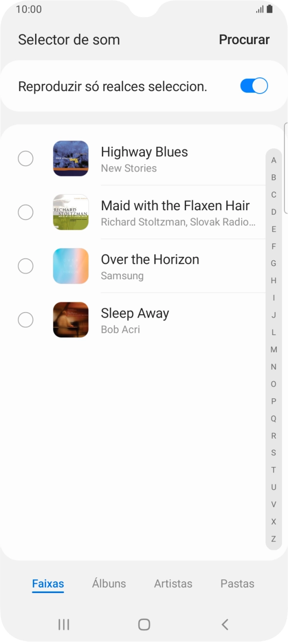 Prima os tons de toque pretendidos para os ouvir.