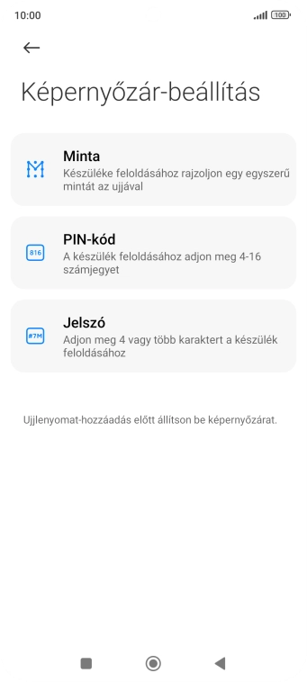 Kattints a kívánt képernyőzár-típusra.