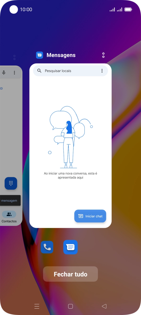 Para terminar uma aplicação em curso, deslize o dedo para cima na aplicação pretendida.