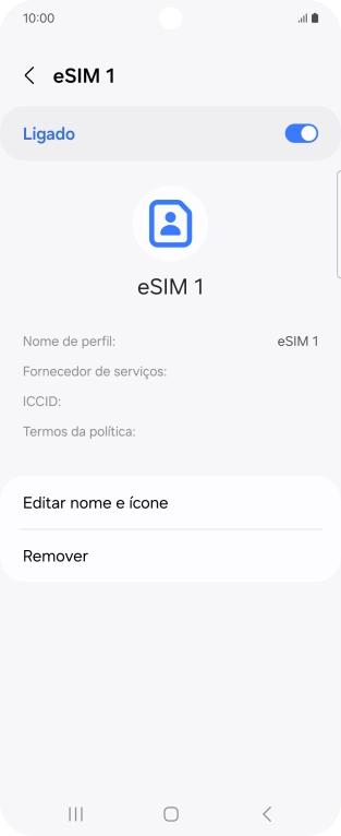 Prima o indicador para ativar ou desativar a utilização do cartão SIM.
