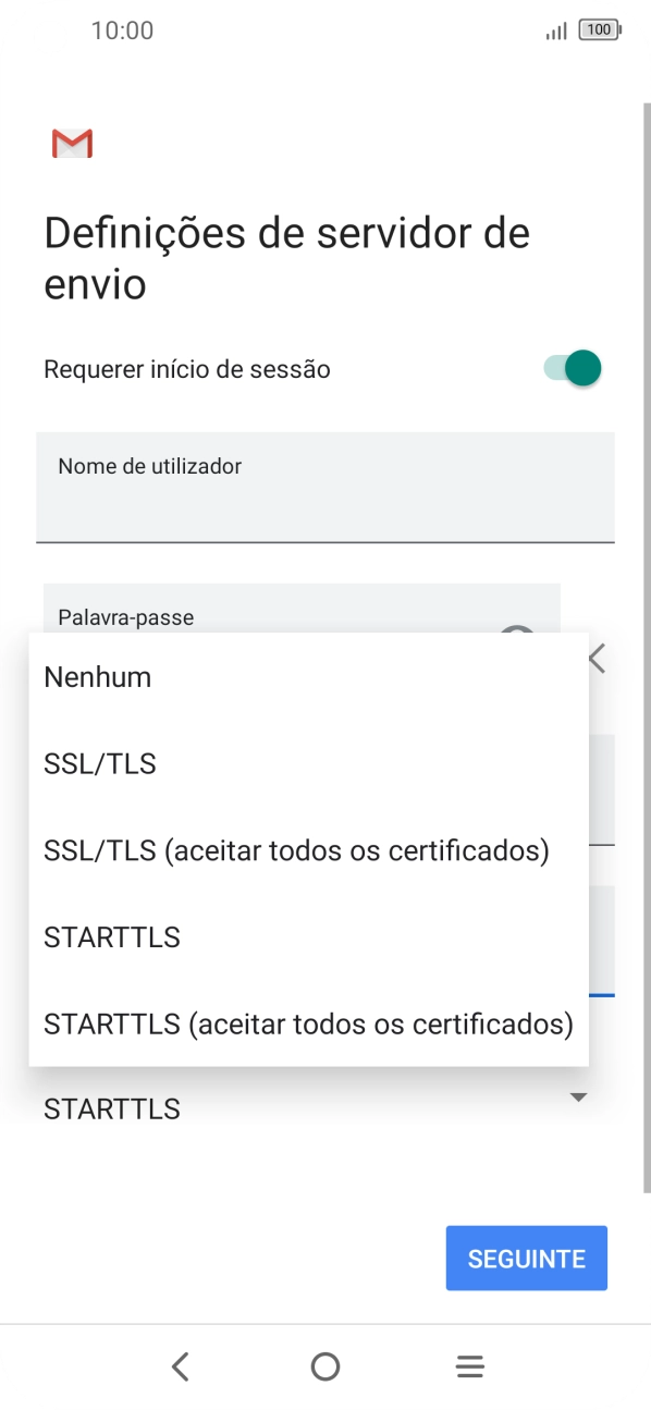 Prima STARTTLS para ativar a função.