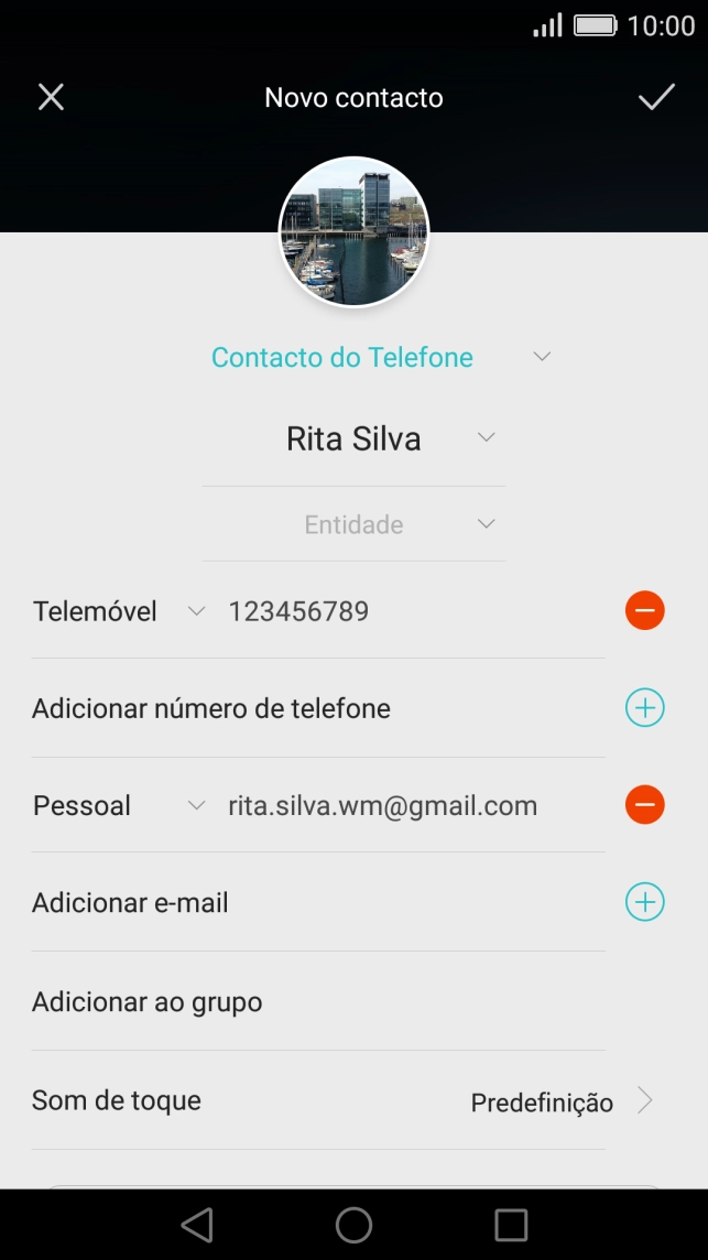 Prima o tipo de e-mail junto do endereço de e-mail.