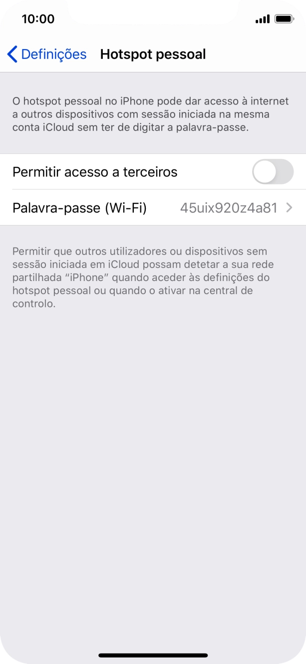 Prima Palavra-passe (Wi-Fi) e introduza a password pretendida.