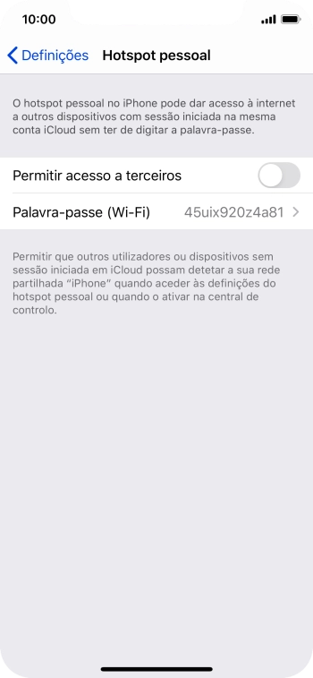 Prima Palavra-passe (Wi-Fi) e introduza a password pretendida.