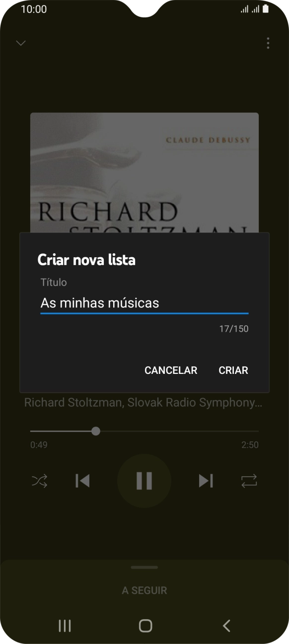 Introduza o nome pretendido para a lista de reprodução e prima CRIAR.