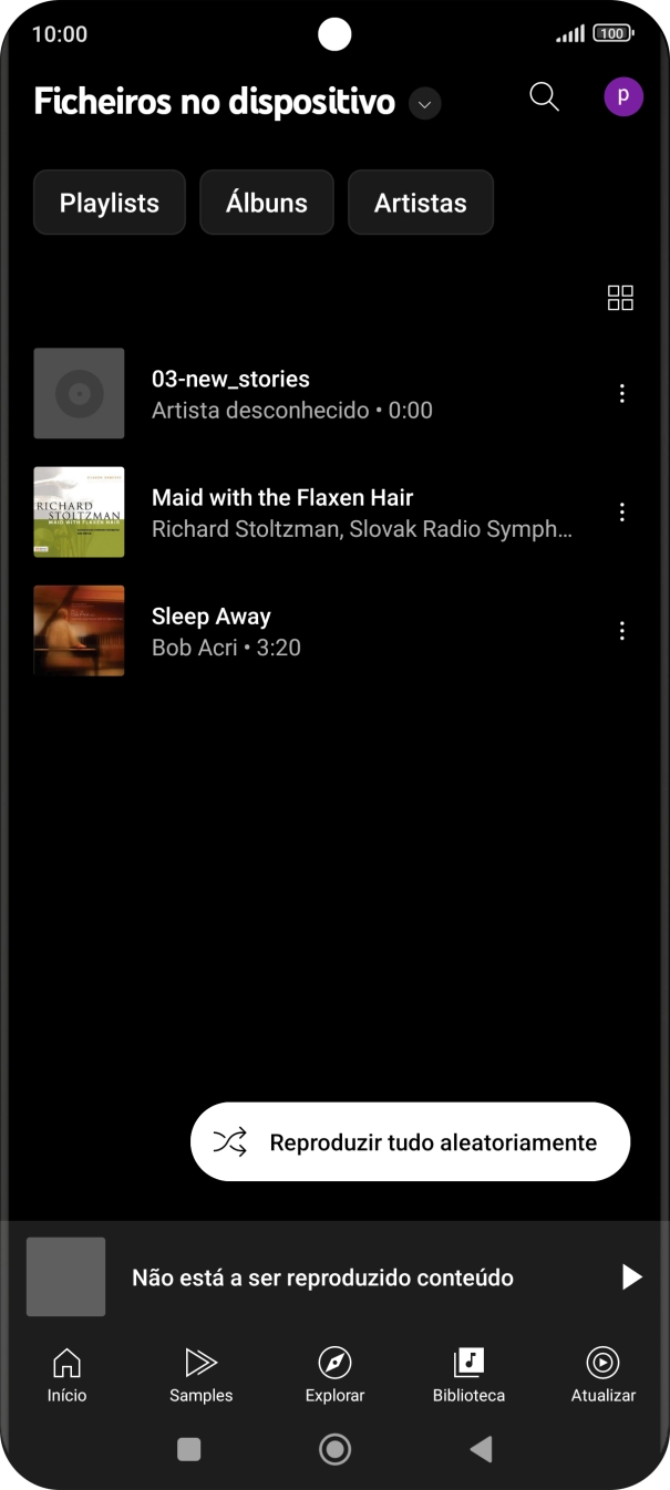 Prima o ficheiro de música pretendido.